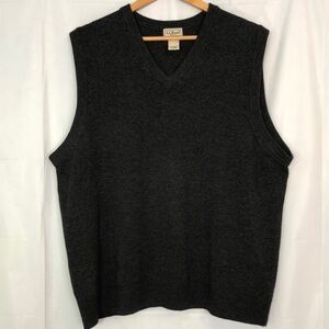 LL Bean Mens XL Regular Black/Gray V-Neck Pullover Vest 100% Lambs Wool
